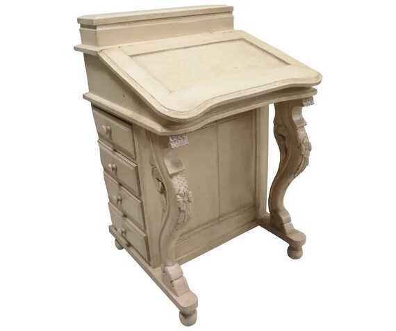 Vintage Solid Carved Wood Painted Davenport Desk Or Etsy