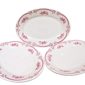3 Homer Laughlin American Rose 11 3/4&quot; Oval Serving Platters Restaurant Ware