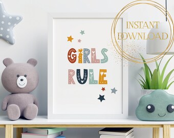 Girls Rule, Girl Nursery Decor, Girl Power, Baby Girl Nursery Decor, Girl Room Decor, Little Girl Gifts, Girl Print, Nursery Wall Art