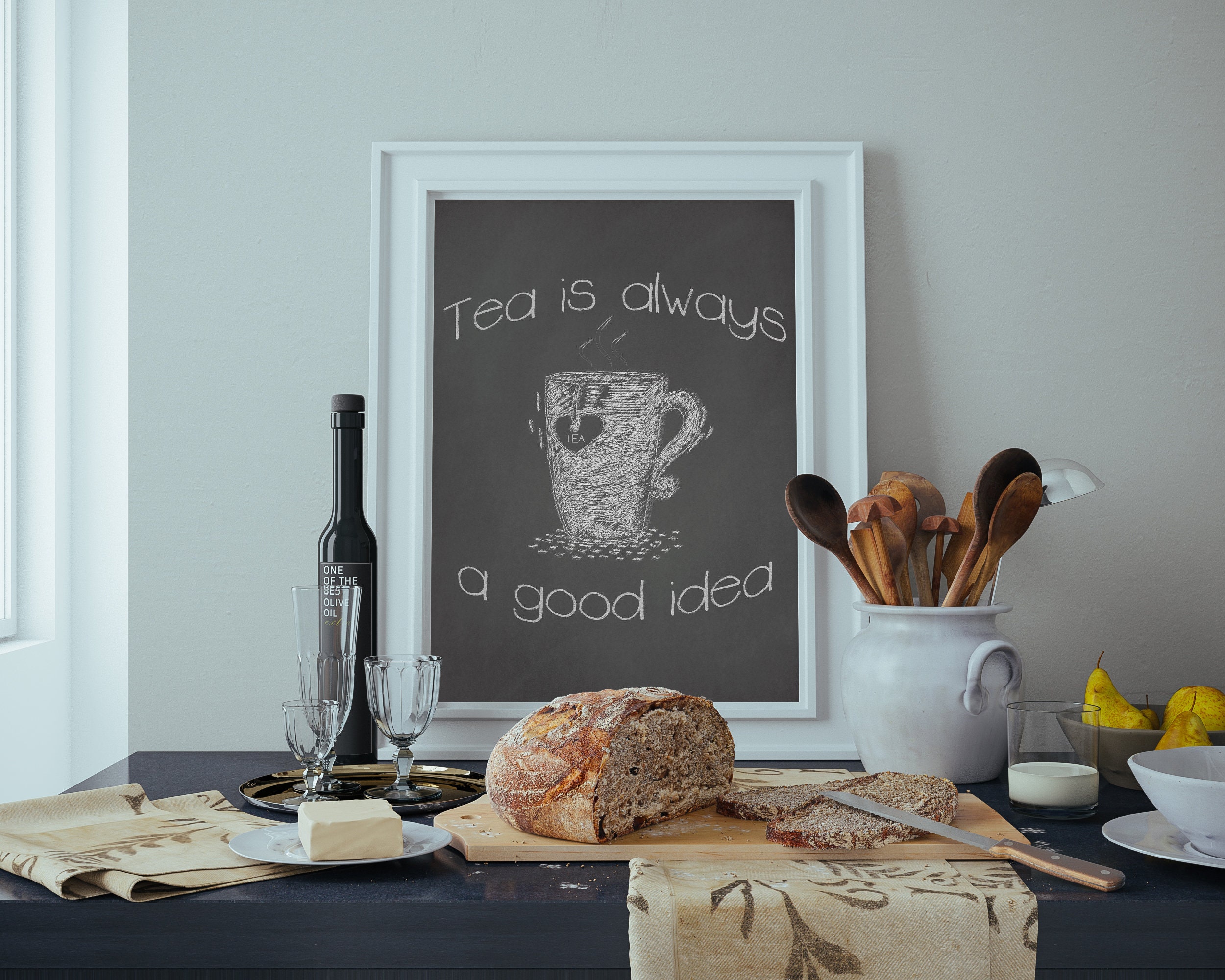 Tea Art Print Hygge Tea Print Kitchen Wall Art Chalkboard | Etsy
