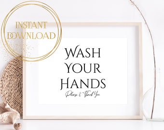 Wash Your Hands Please & Thank You, Wash Your Hands Sign, Bathroom Decor, Typography Poster, Wash Your Hands Printable Art, Bathroom Prints