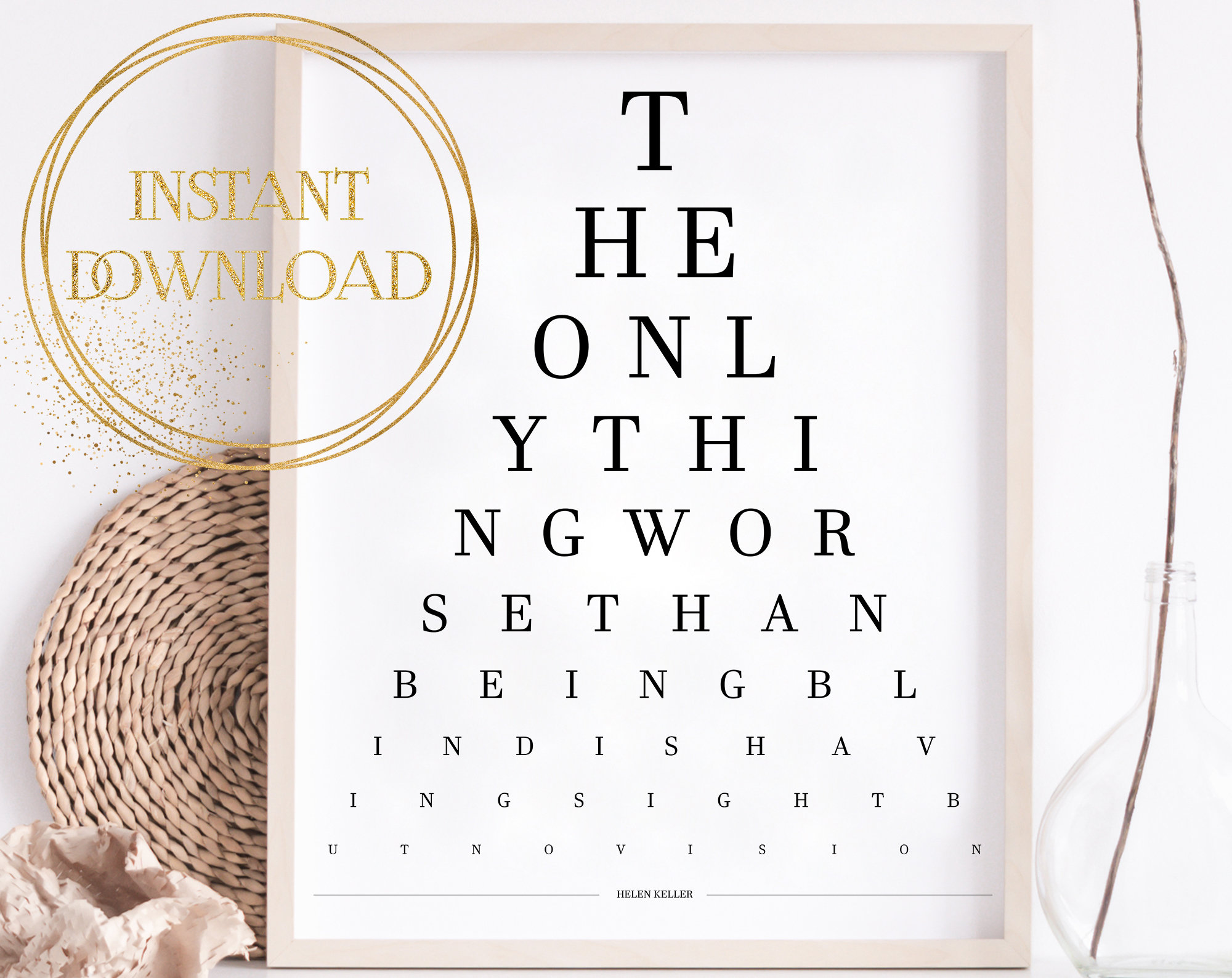 helen keller quote eye test chart eye exam printable quote etsy