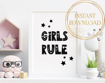 Girls Rule, Girl Room Decor, Little Girl Gifts, Girl Print, Girl Nursery Decor, Girl Power, Baby Girl Nursery Decor, Nursery Wall Art