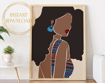 Black Woman Art Minimalist Print, Modern Wall Art African Art, Black Girl Wall Art, African Woman Art, Fashion Print, African American Woman