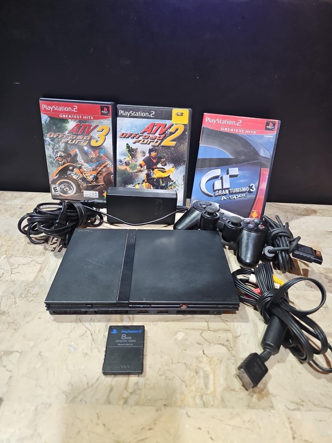 Sony Playstation 2 PS2 Slim Console SCPH-75001 Bundle Memory Card