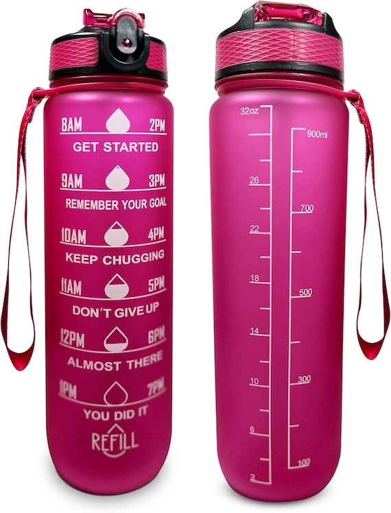 32 oz Water Bottle with Time Marker,1L Motivational Water Bottles With Removable Straw & Leak-Proof Tritan BPA-Free Water Jug Bottles(red)