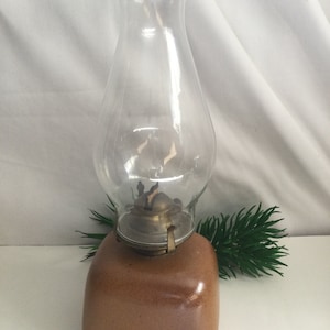 Vintage classic ceramic base oil lamp brown base 13.5” inches high