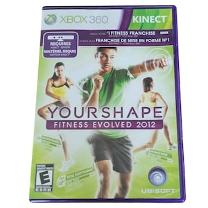 May include: A purple Xbox 360 game case for Your Shape Fitness Evolved 2012. The cover features three people exercising in athletic wear, the Kinect logo, and text indicating it requires a Kinect sensor for the Xbox 360 console system.