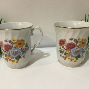 Juego de tazas de café vintage con motivos florales de Crown Regent, porcelana fina rumana