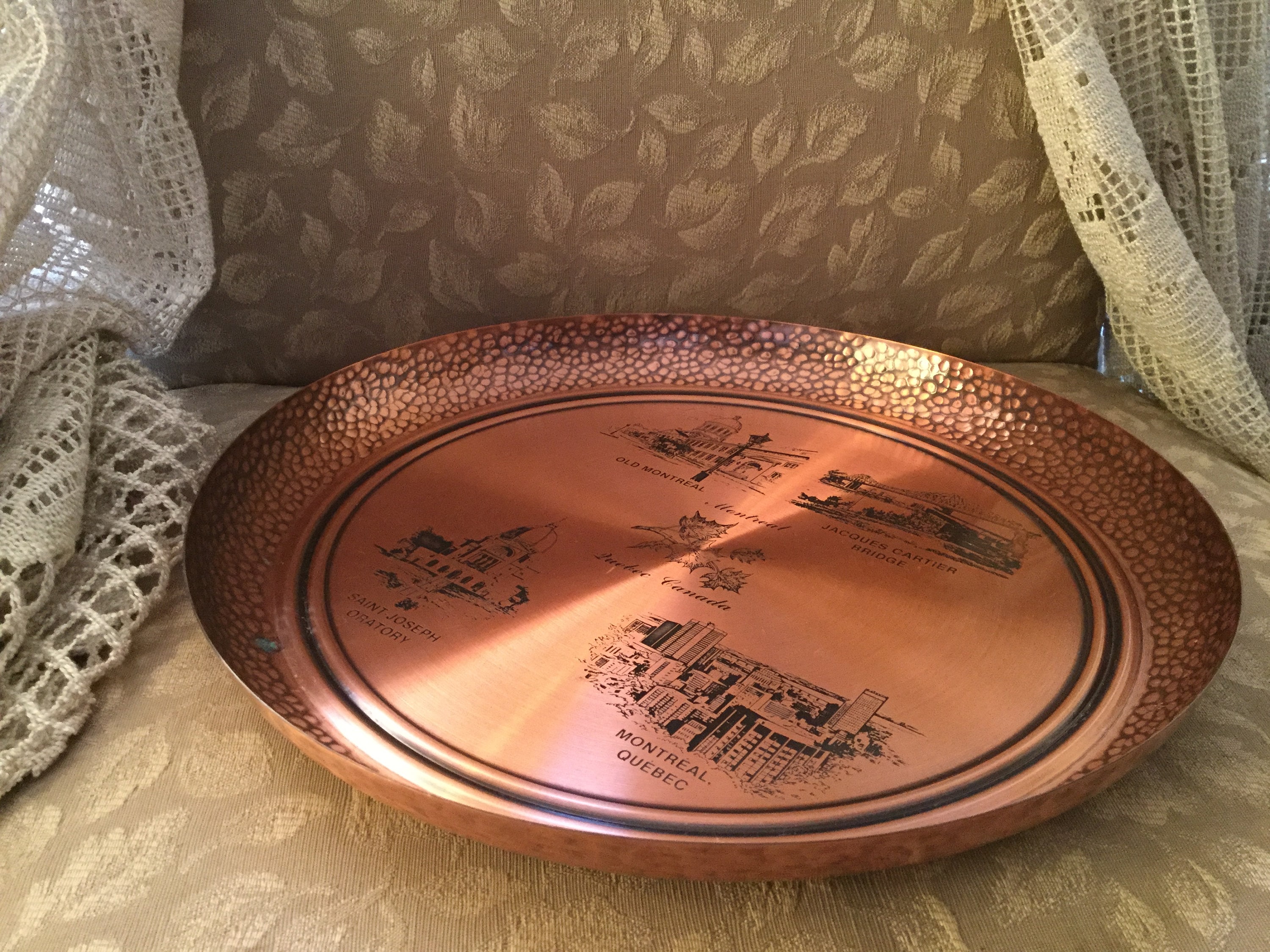 Vintage Copper Montreal Tray: Canadian Architecture, Decorative