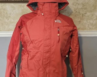 North Face Hyvent Jacket Womens  Orange Waterproof Primaloft Recco Hooded Ski S