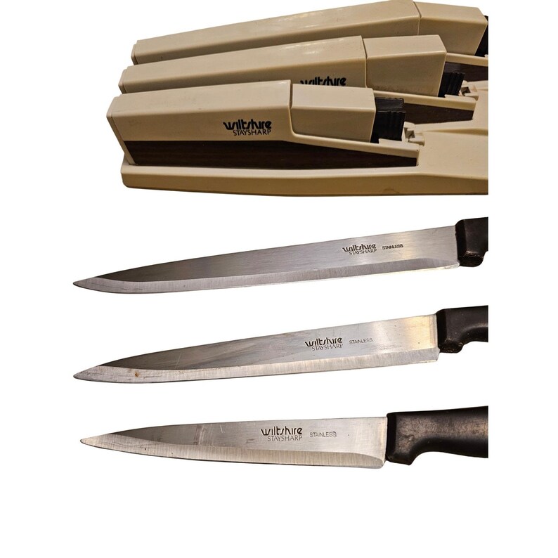 Vintage Wiltshire Staysharp 3 Piece Knife Set Self Sharpening Wall Mount Cream image 6