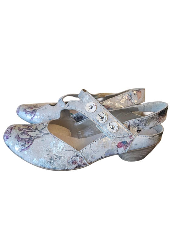 Rieker Mirjam Mary Jane Shoes Womens 37 US 6.5 Gray Metallic Floral Slingback Etsy UK