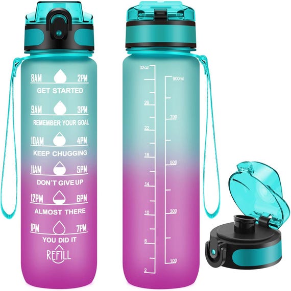 32 Oz Water Bottles No Straw Motivational Time Maker, Plastic 1 Liter  Drinking Water Jugs,bpa-free Water Bottle With Strap(green-purple) - Etsy