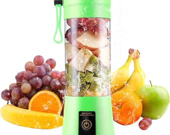 Portable Electric Juicer Cup,380ml Electric Blender USB 4-Blade Electric Fruit Extractor Juice Blender Single Personal Size Juicer (Green)