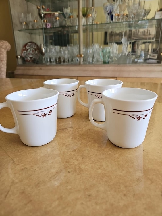 Vintage Brown Flower Corning Ware Melody Coffee Mugs / Cups Set of