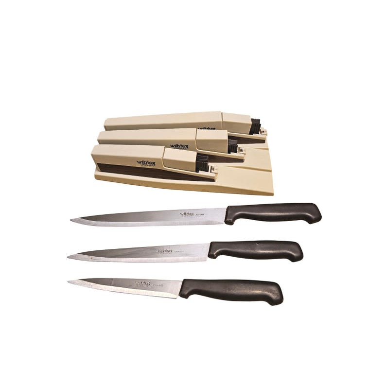 Vintage Wiltshire Staysharp 3 Piece Knife Set Self Sharpening Wall Mount Cream image 4