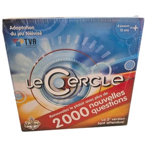 May include: A board game box with the title "Le Cercle" in white letters. The box has a blue background with a circular design and the text "2000 nouvelles questions". The game is for 4 players, ages 12 and up.