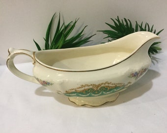 Vintage English J & G Meakin Floral Green Custard / Gravy Boat