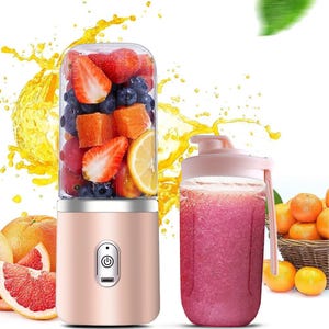 Licuadora portátil, licuadora de tamaño personal para batidos y licuados, mini licuadora de 400 ml con USB recargable, para cocina, hogar, viajes (rosa)