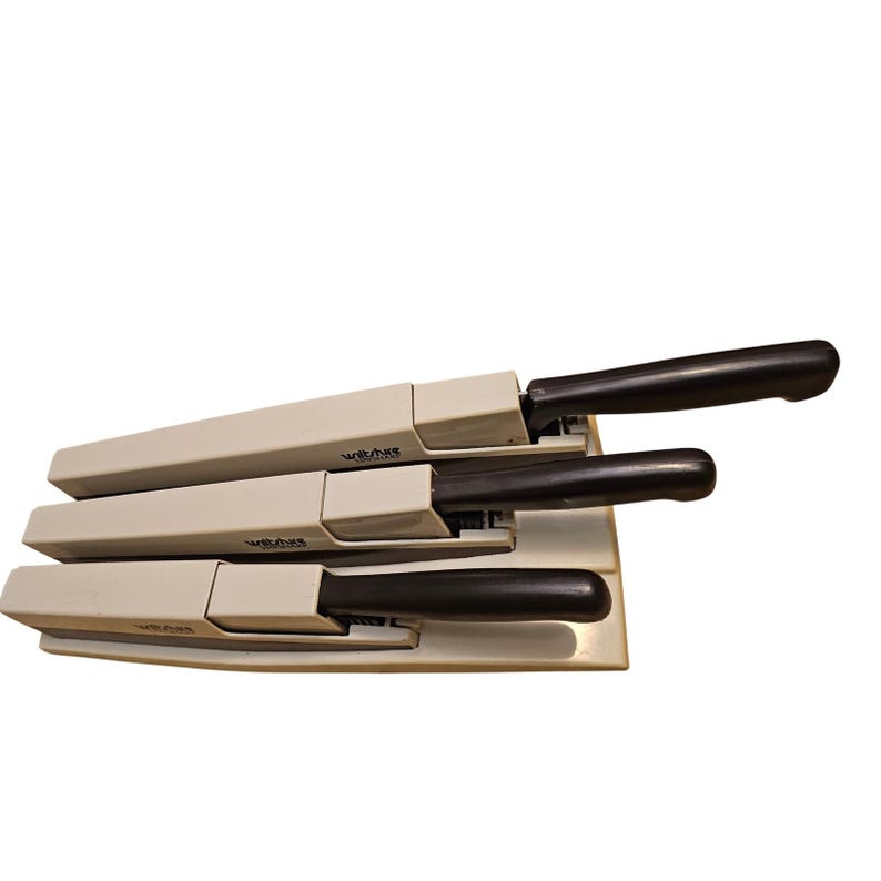Vintage Wiltshire Staysharp 3 Piece Knife Set Self Sharpening Wall Mount Cream image 3