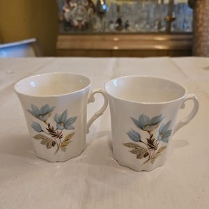 Set 2 Royal Grafton Bone China Cups Blue Flowers, Made in England