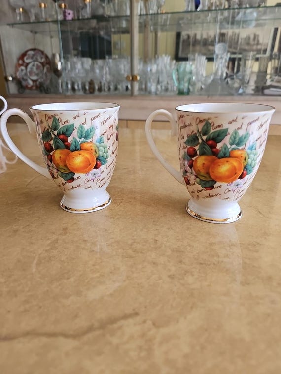 Set of 2coffee MUG England Fine BONE CHINA Royal Garden Fruit