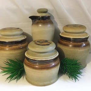 Vintage Beauceware 8 pieces Pottery Pot Cookware- Cookie Jar- Kitchens Counter Pantry Storage