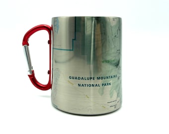 Guadalupe Mountains National Park Carabiner Coffee Mug Trail Map, Hiking Trekking Backpacker Gifts