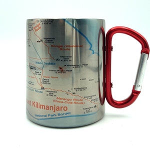Mount Kilimanjaro-2 Trail Map Carabiner Coffee Mug Trail Map, Hiking Trekking Backpacker Gifts