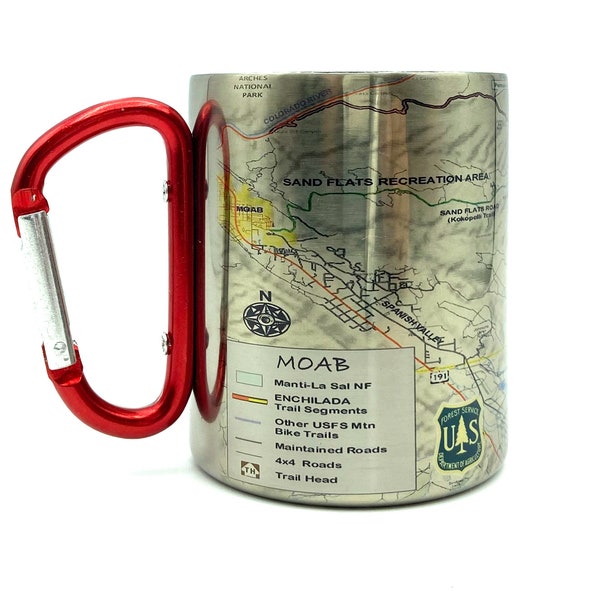 MOAB Carabiner Coffee Mug Map, Hiking Trekking Backpacker Gifts