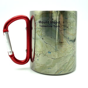 Mount Hood Timberline Trail-kaart, karabijnhaak koffiemokkaart, wandelen trekking backpacker cadeaus