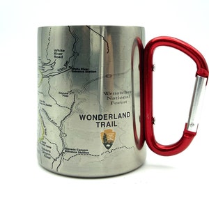 Wonderland Trail, Carabiner Coffee Mug Map, Hiking Trekking Backpacker Gifts