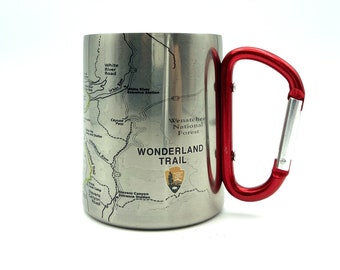 Wonderland Trail, Carabiner Coffee Mug Map, Hiking Trekking Backpacker Gifts