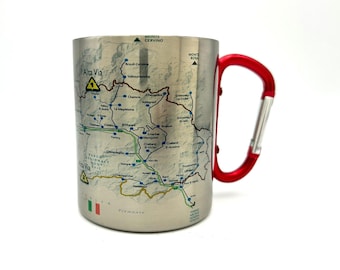 Alta Via 1 & 2 Wanderkarte Karabiner Kaffeetasse Wanderkarte, Wandern Trekking Backpacker Geschenke