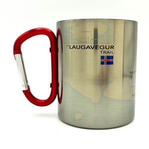 Taza de café con mosquetón y mapa de senderos de Laugavegur, regalos para mochileros, senderismo y trekking
