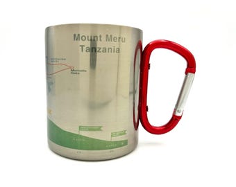 Mount Meru (Tansania) Karabiner Kaffeetasse Wanderkarte, Wandern Trekking Backpacker Geschenke