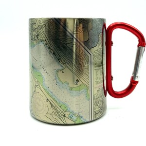 Janeau Harbor Nautical Chart Carabiner Coffee Mug, Map, Sailing, Boating Gifts
