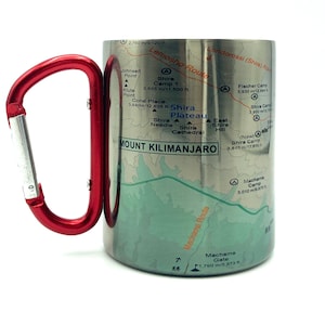 Mount Kilimanjaro-1 Trail Map Carabiner Coffee Mug Trail Map, Hiking Trekking Backpacker Gifts