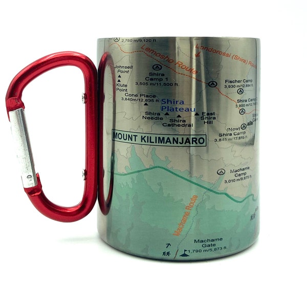 Mount Kilimanjaro-1 Trail Map Carabiner Coffee Mug Trail Map, Hiking Trekking Backpacker Gifts