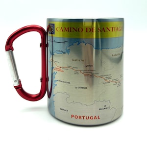 El Camino de Santiago(2) Mousqueton Mug à café Carte, Randonnée Trekking Backpacker Cadeaux