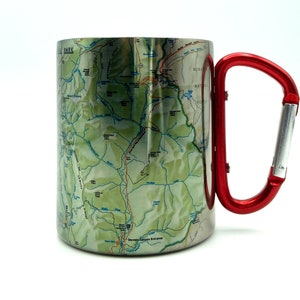 Mt. Rainier Trail Map Carabiner Coffee Mug Trail Map, Hiking Trekking Backpacker Gifts
