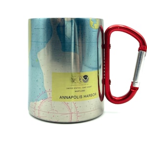 Taza de café con mosquetón con carta náutica del puerto de Annapolis, mapa, navegación, regalos de navegación