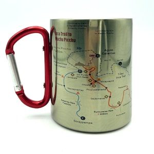 Mappa della tazza da caffè con moschettone del Cammino Inca per Machu Picchu, regali per escursionisti e backpacker