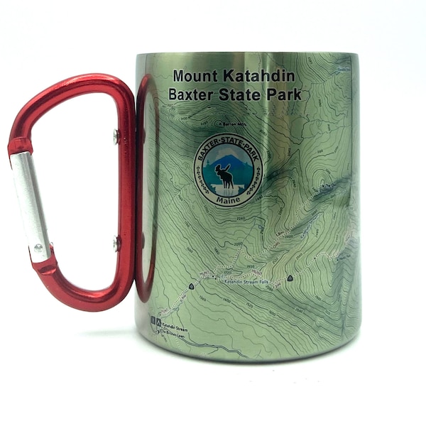 Mount Katahdin Carabiner Coffee Mug Map, Hiking Trekking Backpacker Gifts