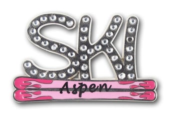 Aspen Pink Skier Ski Resort Pin