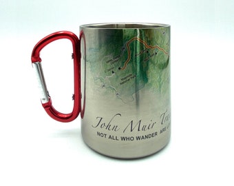John Muir Trail Map, Carabiner Coffee Mug Map, Hiking Trekking Backpacker Gifts