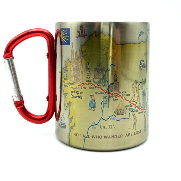 El Camino de Santiago(1) Carabiner Coffee Mug Map, Hiking Trekking Backpacker Gifts