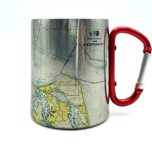 Chesapeake Bay Nautical Chart Carabiner Coffee Mug, Map, Sailing, Boating Gifts