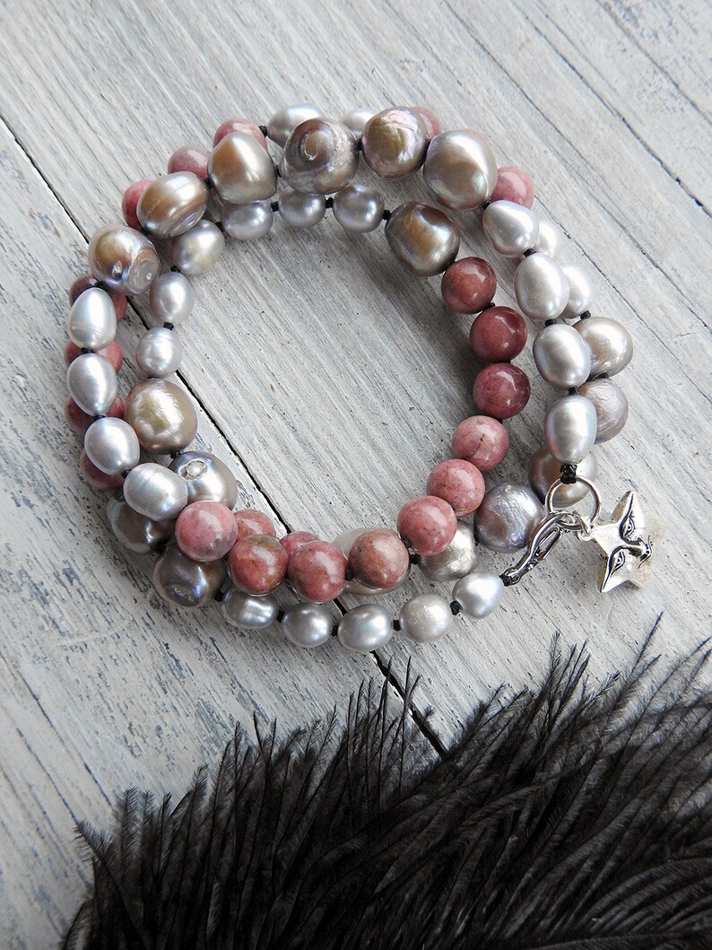 Wrap Bracelet / Pearl Bracelet / Gemstone Bracelet / Rhodonite Etsy